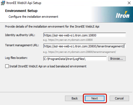 the Environment Setup dialog