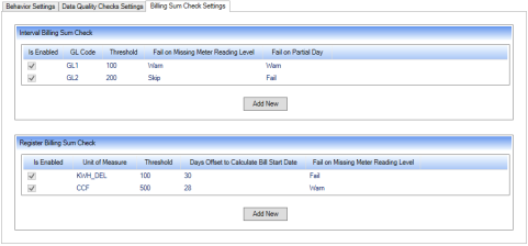 Billing sum check settings screen