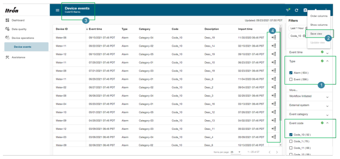 The Device events page.