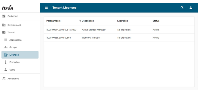 the Tenant Licenses page 