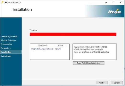 installation failed screen