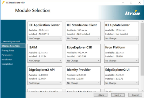 module selection screen