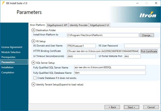 parameters screen for Edge Explorer 2 