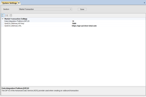 screenshot of system settings - market transaction api