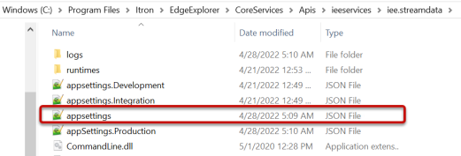 Location of the app settings json file.