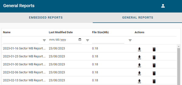 General Reports table